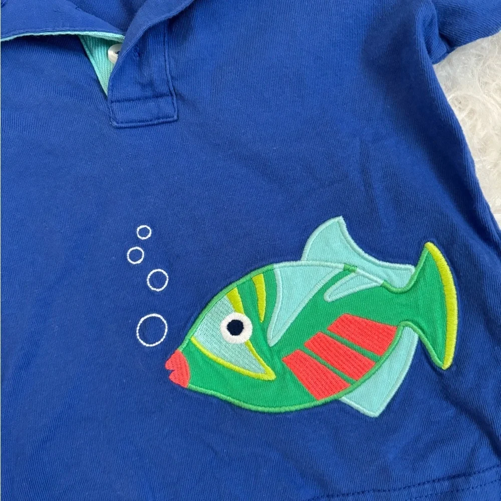 Gymboree Toddler Royal Blue Polo with Colorful Ocean Fish Appliqué